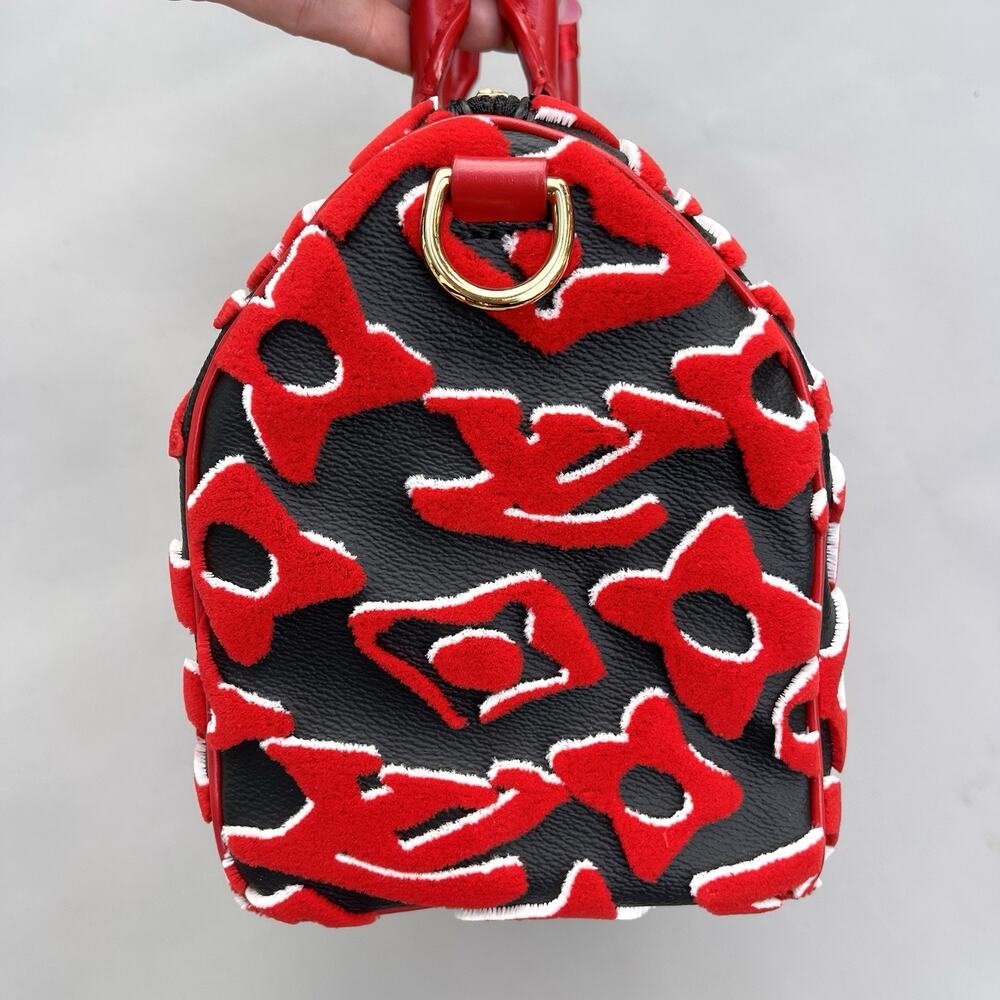 Louis Vuitton Speedy Bandouliere 25 Urs Fischer Black And Red Velvet And Leather - Picture 6 of 14